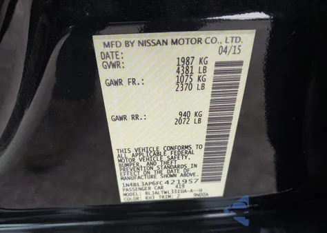 2015 Nissan Altima 3.5 Sl from USA, damaged, VIN 1N4BL3AP6FC421957